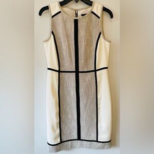 Sleeveless Cream & Black Colorblock Shift Dress